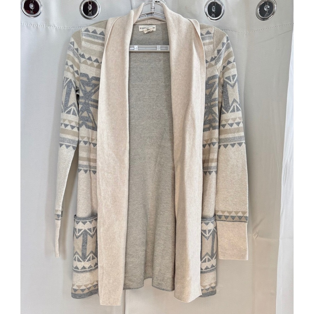 Yet Again Geometric Cardigan Sweater Beige Oversized Small‎ Aztec Western 19686